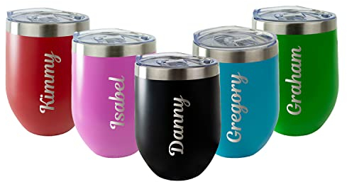 Hoolaroo Personalised Cup Custom Engraved for Whisky, Coffee, Vodka or Wine Stainless Steel Wine Glasses Metal Tumbler Glass with Lid Gift Men Women Insulated Dad Mum Birthday Green
