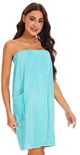 Ymmchy Women Wrap Towel Robe Wrap Spa Bathrobe Adjustable Buttons Blue XL