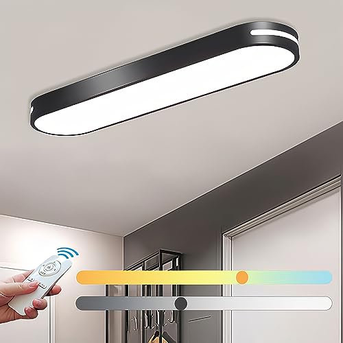 LED Deckenleuchte Innen Dimmbar Deckenlampe mit Fernbedienung 18W Rechteckig Flur Lampe Moderne Schwarz Bürolampe für Büro Balkon Küche Treppenhaus Hotel Deckenbeleuchtung 35CM