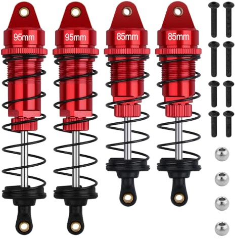 RC-Stoßdämpfer-Set, 85 mm, Stoßdämpfer vorne und 95 mm hinten, kompatibel mit 1/10 1/12 WLtoy Kyosho Tamiya Losi RC Buggy/Rallye-Rennwagen, Rot, 4 Stück