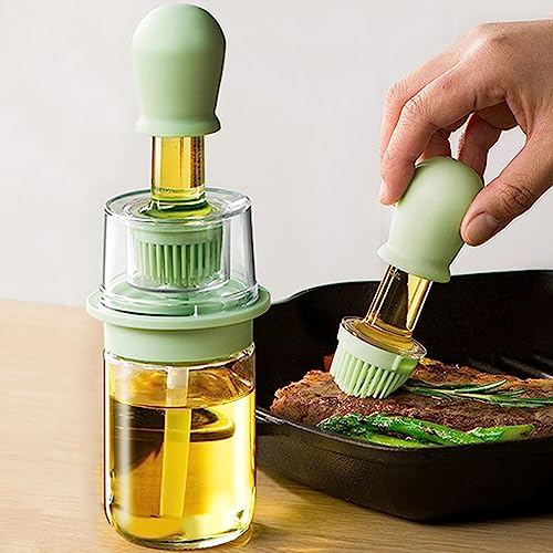 GUOMIS Bouteille d'huile avec brosse, 2 en 1 brosse pour bouteille d'huile en verre, brosse pour grill en silicone pour la cuisine, la pâtisserie, les grillades, assistant de cuisine (1 pièce vert)