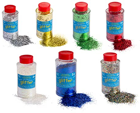 Glitter | 100 Gram tub | Shaker lid for Easy Pouring | Arts and Crafts | Glitter Art | Pack of 6 Assorted Colours