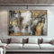 Xinmei Art Goldrahmen, großes abstraktes Ölgemälde auf Leinwand, Blattgold, Kunstwerke, Bilder, Wandkunst, Luxusgemälde, originelle Heimdekoration, 100 x 180 cm/39 x 71 Zoll, mit goldenem Rahmen