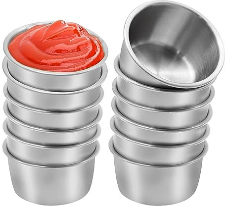 DUZFOREI 12PCS Small Sauce Cups, Ramekin Sauce Dipping Bowl 50ML Mini Sauce Cups Pudding Condiment Cups for Home Party Restaurant (Silver)