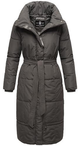 Navahoo Damen Wintermantel Warmer Steppmantel extralang mit Gürtel Mirenaa Anthracite Gr. XL