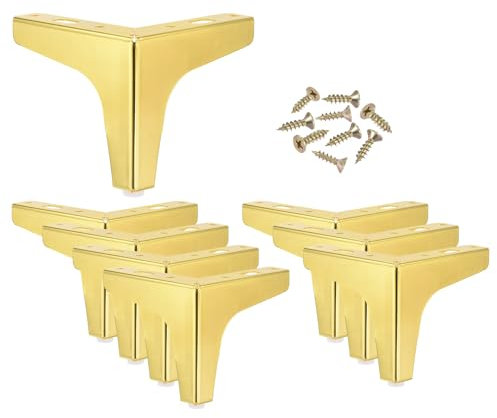 PATIKIL Metal Furniture Legs 4 Inch, 8 Pack Triangle Furniture Feet DIY Replacement Legs Modern Style for Cabinet Cupboard Table Couch Sofa Dresser, Gold