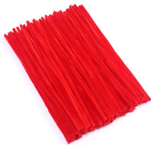 100 Stück Pfeifenreiniger, Rot Pfeifenreiniger Chenilledraht 6mm*30cm, Pfeifenputzerdraht für Handwerk DIY Craft Projekte Chenilledraht Biegeplüsch zum Basteln und Dekorieren Pipe cleaners red
