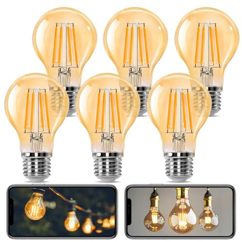 Aigostar LED E27 Vintage Glühbirne 10W (Ersetzt 77W), 1100 Lumen, Warmweiss 2200K, Abstrahlwinkel 330°, A60 Edison Lampe Filament Retro Bernstein Flimmerfrei, CRI>80, 6 Stück