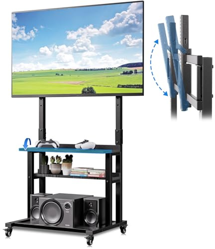 KAMIWI Rolling TV Stand, Mobile Cart for 32-75 Inch TVs, Height Adjustable