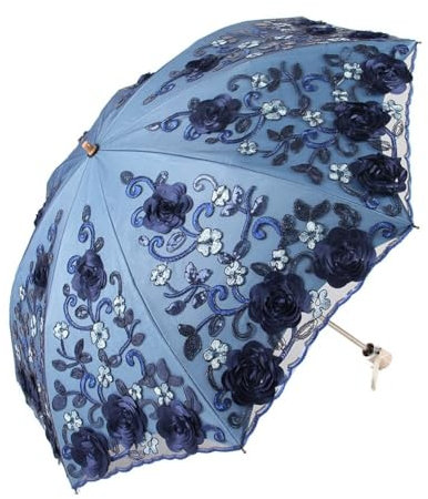 BYNYXI Parapluie en dentelle brodée - 50 cm - Parapluie de mariage - Double couche - Protection solaire - Parasol pliable en dentelle - Broderie - Pour mariage, fête, mariée - Photographie