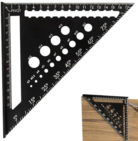Carpenters Square Tool - 7inch Metric Triangle Ruler Protractor for Woodwork Measuring & Layout