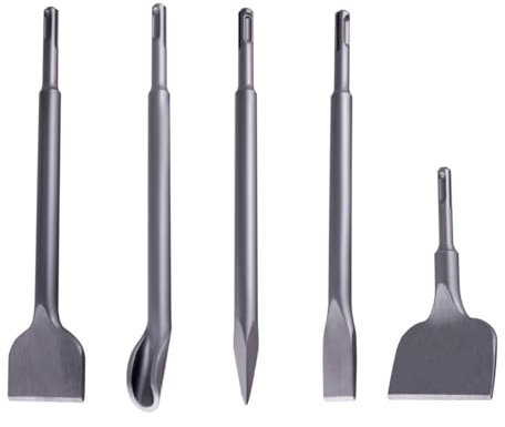 ONLISUM Lot de 5 burins SDS Plus, 1 burin plat élargi 50 x 250 mm + 1 burin pointu 250 mm + 1 burin plat 20 x 250 mm + 1 burin en U 20 x 250 mm + 1 burin courbe élargi 17 x 165 x 75 mm