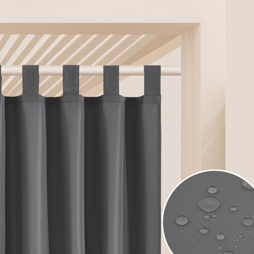 ROOM99 Outdoorvorhäng mit Schlaufen Garden Line 155 x 200 cm Breite x Höhe Outdoor Vorhang wetterfest Wasserdicht Sichtschutz Sonnenschutz Gardinen Garten Winddicht Dunkelgrau, 1 Stück