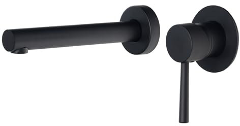 PHASAT Rubinetto lavabo nero opaco da incasso Miscelatore monocomando per lavabo In ottone Miscelatore lavabo 2 fori a muro rotondo PTMP08B