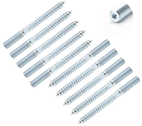 ZMDMAH 10 Stück M10 Torx Stockschrauben, Doppelgewindeschrauben, Holzschrauben, Doppelseitige Dübelschrauben, Metrischer Kopflose Verschluss Wandmontage mit Torx Bit (M10 x 100mm)