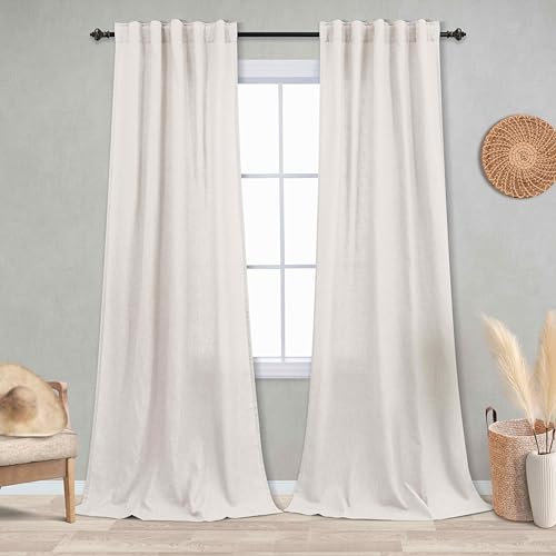 KOUFALL Durchsichtige Leinen-Vorhänge für Wohnzimmer, 107 x 274 cm, naturfarben