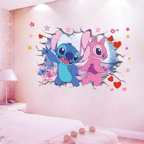 3D Girl Pink Wall Stickers Cartoon Rainbow Kids Wall Decals Peel and Stickers for Walls Bedroom Living Room Home Décor(15.7X23.7) Inch