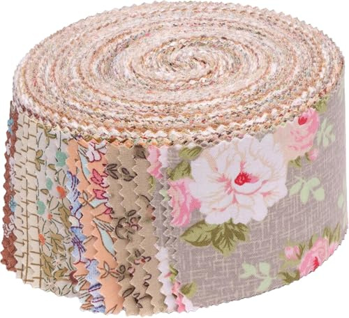 Jelly Roll Stoff, 6,3 x 111,8 cm, Baumwollstreifen, Bündel – Gelee-Rollen für Quilten, Sortimentsstoffe, vorgeschnittene Stoffsteppdecken – Hellkaffeefarben, 42 Stück