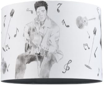 Happy Homewares Elvis Presley Themed Linen Lampshade with Famous Poses and Guitars Musical Notes | 25cm x 18cm | 60w Maximum | Inner Cotton Lining