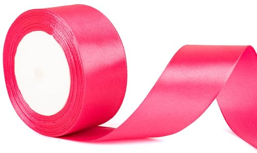 Ruban rose vif de 50 mm de large, ruban rose vif de 5 cm d'épaisseur, pour emballage cadeau, nœuds, bouquets, artisanat, décoration de voiture de mariage, gâteaux, emballage cadeau