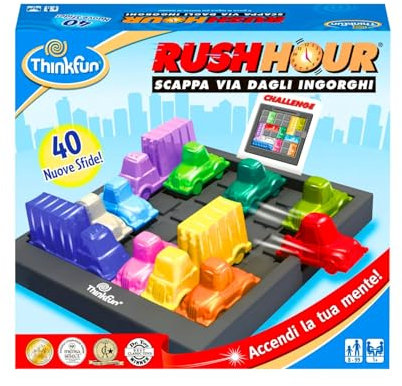 ThinkFun - Rush Hour Spiel | Brettspiele für Kinder 40 Herausforderungen | Jungen und Mädchen 8 Jahre Geschenkideen | Spiele Kinder 8 Jahre | Rush Hour italienische Version