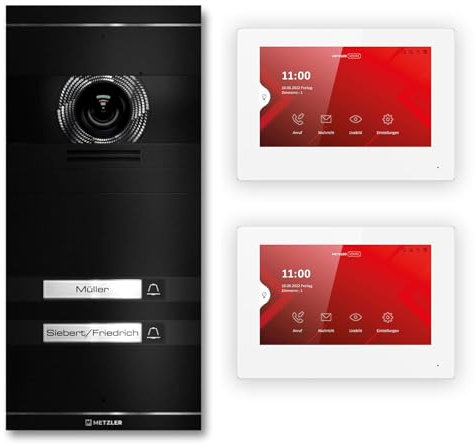 Metzler VDM10 2.0 Videocitofono Set completo con targhetta intercambiabile – Connettore 2 fili – Citofono con fotocamera HD e schermo per 2 casa di famiglia, in acciaio inox V2A nero