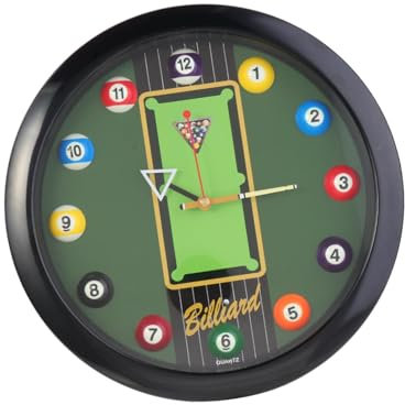 Sharplace Billard-Poolkugel-Wanduhr, Billardtisch, Zimmer-Wanduhr, kreativ, dekorativ, rund, 29,4 cm, für Club, Billardhalle, Spielzimmer, Bar, Schwarz