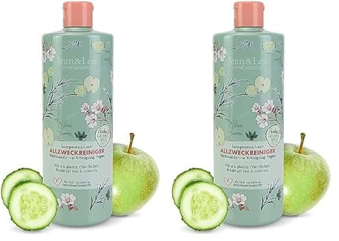 Jean & Len Allzweckreiniger Gurke & Grüner Apfel, für alle glatten Oberflächen, bekämpft Fett und Schmutz, für ein streifenfreies Ergebnis, Universalreiniger, ohne Parabene & Silikone, vegan, 500 ml