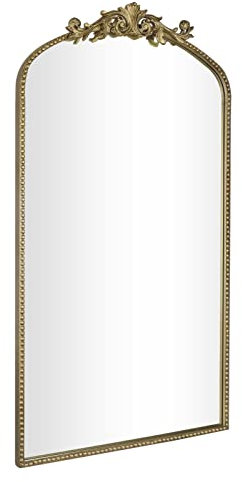 G-LEAF Barock Gold Antik Spiegel, Vintage Wandspiegel mit Bogenform im Barockstil für Badezimmer, Schlafzimmer, Wohnzimmer & Flur Wanddeko, 48cm x 78(H) cm