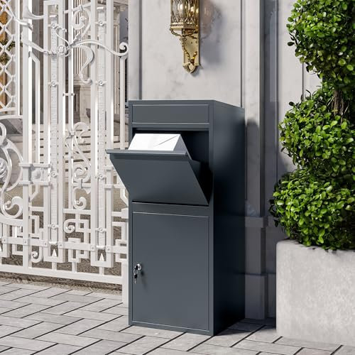 VEEHAUS Paketbriefkasten Groß Anthrazit Briefkasten Rostfrei Paketbox Draussen Groß XXL Und Postbox Für Pakete Briefkasten Mit Paketfach (Ohne Ständer, Tikelia)