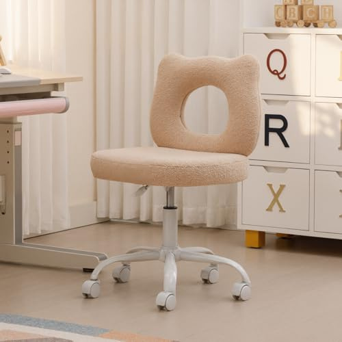 Ya-Home Kinder Schreibtischstuhl Höhenverstellbar, Drehstuhl Kinder, Khaki | Jugendstuhl aus Kunstfell, ohne Armlehnen, Kinderstuhl drehbar mit Rollen, Kinderschminkstuhl für Kinderzimmer