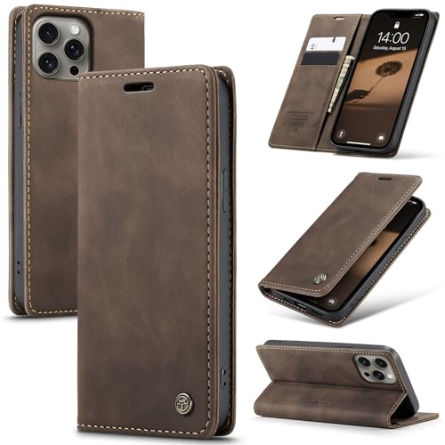 Azororo Handyhülle für iPhone 15 Pro 5G Hülle Premium Lederhülle Flip Case Magnet Tascher Kartenfach Standfunktion Klapphülle Schutzhülle für iPhone 15 Pro, Kaffee