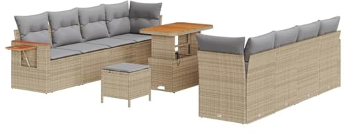 vidaXL Garten-Sofa-Set mit Kissen 11 pcs Beige Poly Rattan, Garten und Terrasse, modernes modulares Möbelset, Rattan-Sofa, wetterfestes Sitzmöbel für die Terrasse