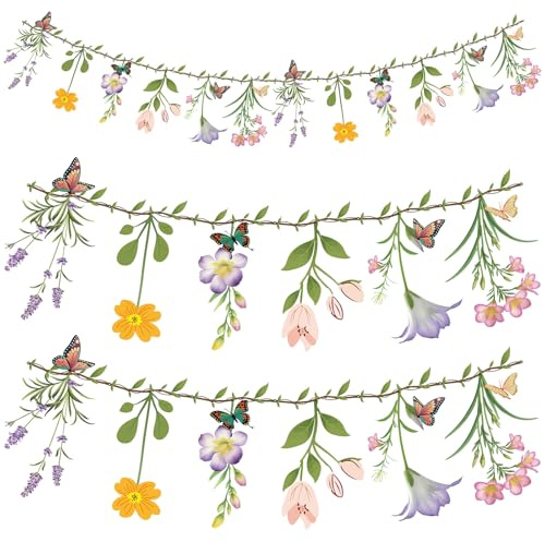 2 Stück Wildblume Deko Banner 2M, Girlande Geburtstag Wiederverwendbare, wasserfeste Blumengirlande für Gartenpartys, Wald- und Tropenmottos, Hochzeiten, Babypartys, Geburtstage, Teepartys (Grün)