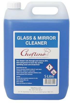 Chefline Ltd Glass & Mirror Cleaner - 5 Litre - Streak-Free, Fast-Drying Formula for Windows, Mirrors & Smooth Surfaces - No-Residue, Ideal for Home & Commercial Use