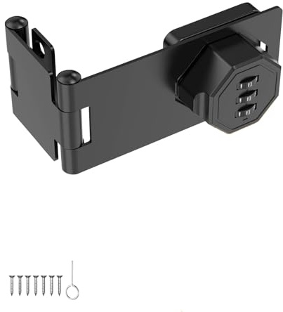 Aartnet 90 Degree Cabinet Portable Door Lock Latch, Combination Password Rotary Hasp Lock, Keyless Folding Latches for Office File Cabinet, Drawers, Cupboard, Small Doors, Locker (1, Black)