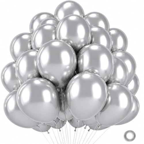 Palloncini Argento, 100 Pezzi Palloncini Elio Metallizzato Gonfiabili in Lattice, Decorazioni Argento per Compleanno Anniversario Laurea Matrimonio Baby Shower Battesimo Feste Decorazioni,12 Pollici