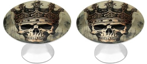 FekiLoot Lot de 2 boutons d'armoire ronds élégants en forme de tête de mort en acier inoxydable de 30 mm avec vis d'installation pour meubles de cuisine, commode, placard
