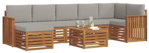 vidaXL Sofagarnituren 8 pcs Natürlich und Hellgrau Massivholz Akazie, Garten, modernes Sofa-Set für draußen, gemütliche Terrasse, langlebige Lounge und Entspannung