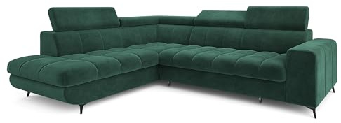 Masseno Ecksofa MORIVA L-S mit Schlaffunktion L-Form, Klassisch Sofa mit Bettkasten, Wohnzimmersofa, Couch, Soffa, Bettsofa, Couchgarnitur - Grün, Monolith 37