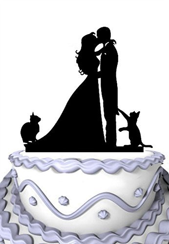 Mei Jia Fei Kissing Couple mit zwei Katzen Silhouette Wedding Cake Topper
