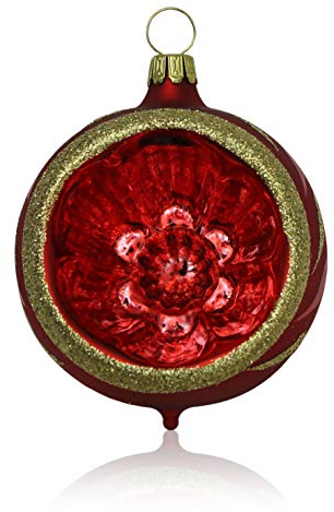 Christbaumschmuckkugeln mit Einstich rot matt mit Dekor 4 Stück d 6cm Christbaumschmuck Weihnachtsbaumschmuck mundgeblasen, handdekoriert Lauschaer Glas das Original