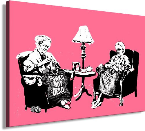 Banksy Kunst auf Leinwand Bild 100x70cm k. Poster ! Bild fertig auf Keilrahmen ! Pop Art Gemälde Kunstdrucke, Wandbilder, Bilder zur Dekoration - Deko/Top 100 Bilder - Graffiti/Street Art Kunstdrucke