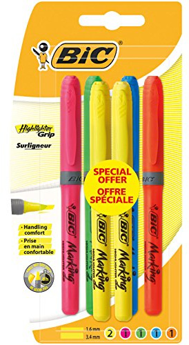 BIC Brite Liner Grip Textmarker, verschiedene Farben, Blister mit 6 Stück