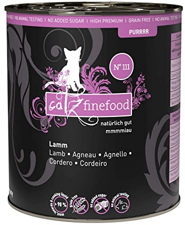 catz finefood Purrrr Lamm Monoprotein Katzenfutter nass N° 111, für ernährungssensible Katzen, 70% Fleischanteil, 6 x 800 g Dose