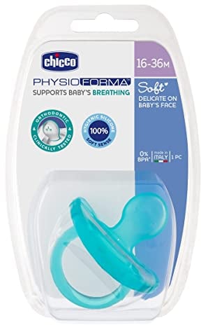 Chicco PhysioForma Silikon-Schnuller 16-36 Monate, 1 Stück, Weicher und Zarter Schnuller, Unterstützt Physiologische Atmung und Fördert Korrekte Entwicklung des Mundes, Verschiedene Farben, Türkis