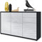 Vladon Sideboard Ben V3, Kommode mit 3 Türen und 2 Schubladen, Schwarz matt/Weiß Hochglanz (117 x 74 x 36 cm)