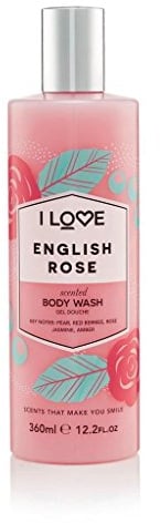 I Love English Rose Scented Body Wash, Rich & Creamy Foam Which Contains Natural Fruit Extracts, Includes Pro Vitamin B5 For Moisturised & Silky Smooth Skin, CrueltyFree & VeganFriendly 360ml