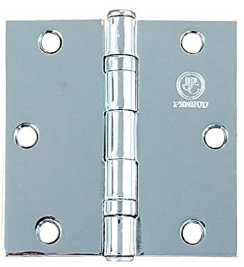 Polished Chrome Door Hinges 3.5 Inch Square, Ball Bearing for Smooth Function and No Dust Build Up, 2 Pack
