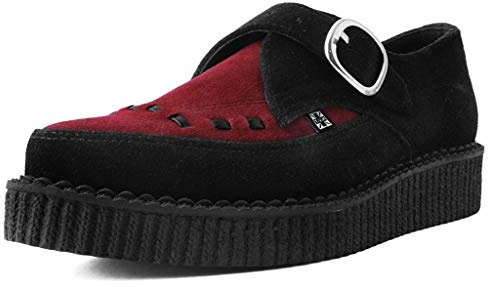 T.U.K. Pointed Creeper Monk Buckle - Men's and Women's Shoes - Colour Black & Burgundy Suede - Size UK Men 6 / UK Women 7
